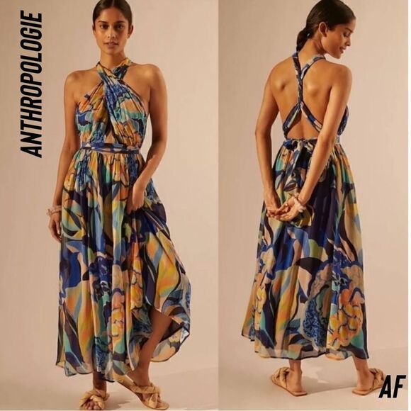 ANTHROPOLOGIE ALEXANDRA FARMER VIBRANT FLORAL PRINT MAXI DRESS NEW SIZE MEDIUM - Picture 3 of 12
